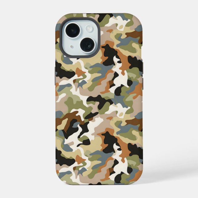 Coque iPhone 15 Camouflage classique vert (Verso)