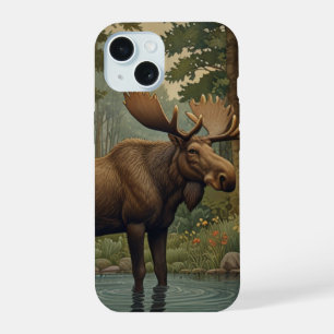 Coque iPhone 15 Campagne rustique orignal boho verdure forestière