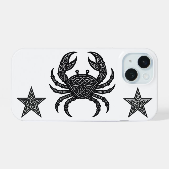 Coque iPhone 15 Cancer — Encre Hantée Zodiaque Crabe (Verso Horizontal)