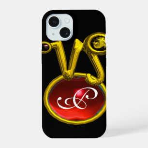 COQUE iPhone 15 CAPRICORN GOLD ZODIAC SIGNE ROUGE RUBY MONOGRAMME