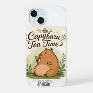 Coque iPhone 15 Capybara à l'heure du thé Capybara mignon buvant