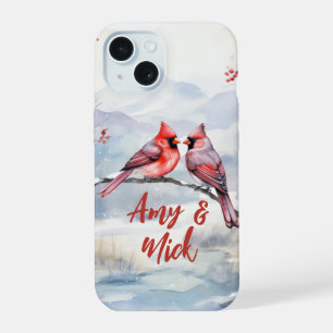 Coque iPhone 15 Cardinaux rouges Oiseaux Noël Saint-Valentin