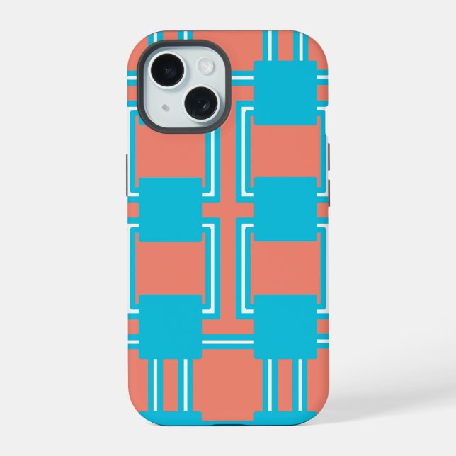 Coque iPhone 15 Carré sarcelle et orange (Verso)