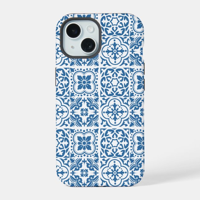 Coque iPhone 15 Carreaux bleu portugais 2 (Verso)