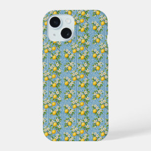 Coque iPhone 15 Carrelage Méditerranéen Bleu Aquarelle Citron