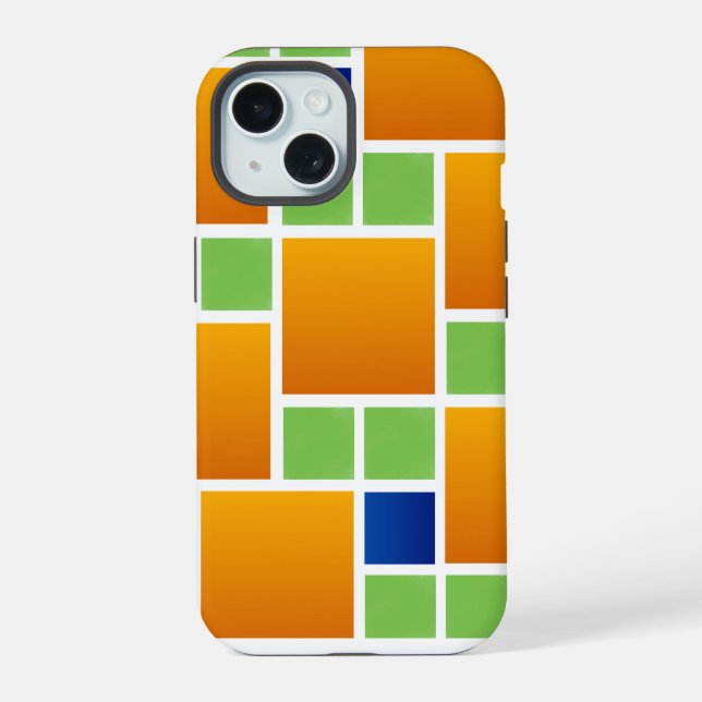 Coque iPhone 15 Carrés à dégradé orange  (Verso)