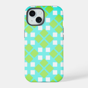 Coque iPhone 15 Carrés et diamants en cyan