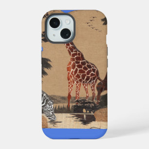 Coque iPhone 15 Carte artistique de la faune de l'Ouganda