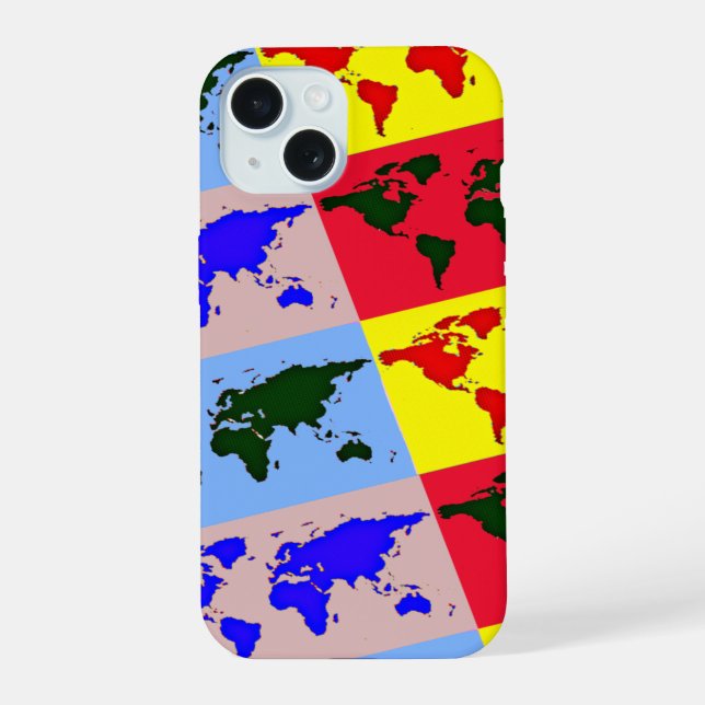 Coque iPhone 15 carte du monde de style pop (Verso)