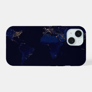 Coque iPhone 15 Carte plate de la Terre montrant les lumières des