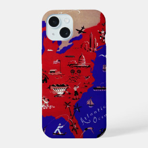 Coque iPhone 15 Carte vintage du Bureau de Tourisme des États-Unis