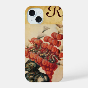 COQUE iPhone 15 CASQUE DE CHEVALIER ANTIQUE, DRAGONS ET PLUMES ROU