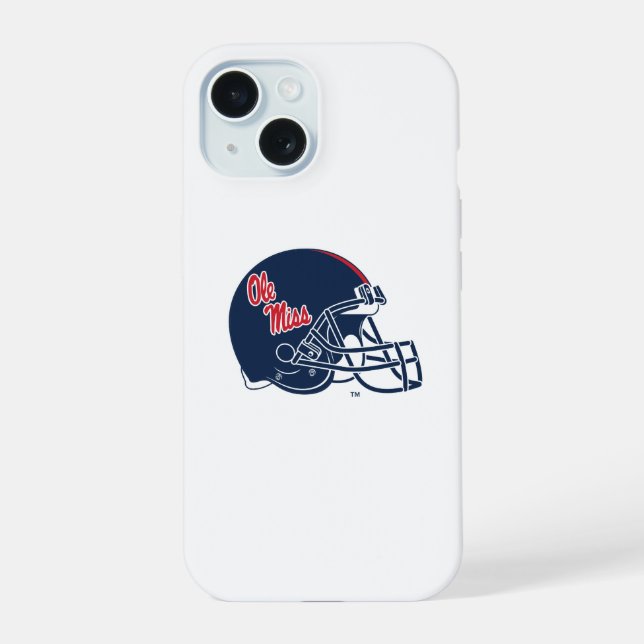 Coque iPhone 15 Casque Ole Miss Football | bleu foncé (Verso)