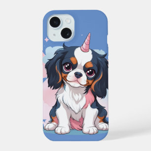 Coque iPhone 15 Cavalier King Charles Pastel Unicorn