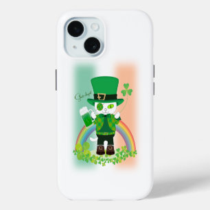 Coque iPhone 15 Célébrez la Saint Patrick avec un chat chanceux