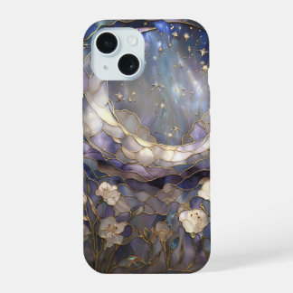 Coque iPhone 15 Céleste Lune et verre floral