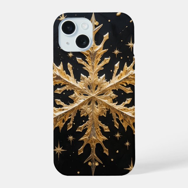 Coque iPhone 15 Celestial Snowflake Golden Glam Phone Case (Verso)