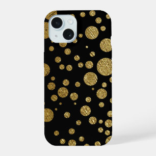 Coque iPhone 15 cercles dorés sur fond noir