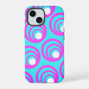 Coque iPhone 15 Cercles roses Cercle intérieur blanc