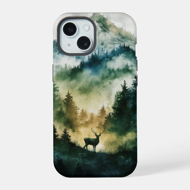 Coque iPhone 15 Cerf dans la forêt (Verso)