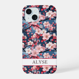 Coque iPhone 15 Cerisiers Fleuris Sakura Japonais Monogrammé