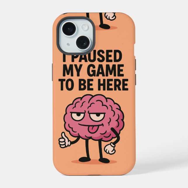 Coque iPhone 15 "Cerveau De Jeu Suspendu - Mode Jeu Activé" (Verso)