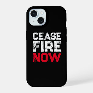 Coque iPhone 15 Cessez le feu Maintenant blanc rouge noir grunge a