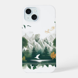 Coque iPhone 15 Chaîne de montagnes devant une rivière, un lac et