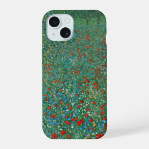 Coque iPhone 15 Champ de pavots par Gustav Klimt, Art Nouveau vint