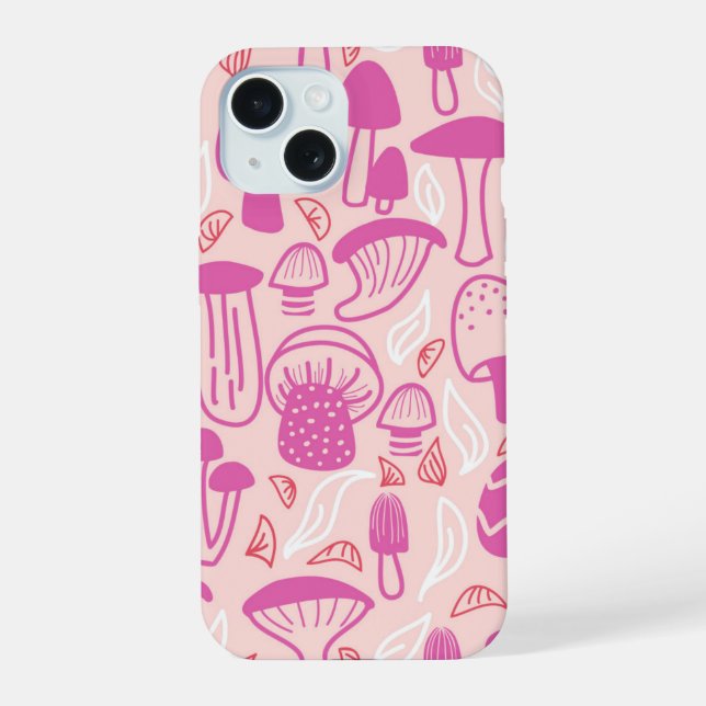 Coque iPhone 15 Champignons Magenta rose (Verso)