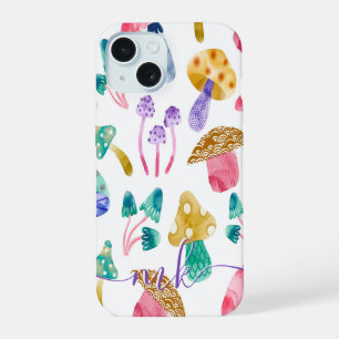 Coque iPhone 15 Champignons mignons à l'aquarelle