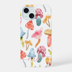 Coque iPhone 15 Champignons pastel à l'aquarelle