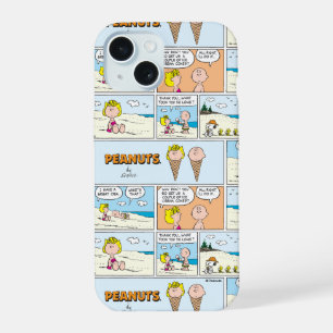Coque iPhone 15 Charlie Brown et Sally Glace à la Plage