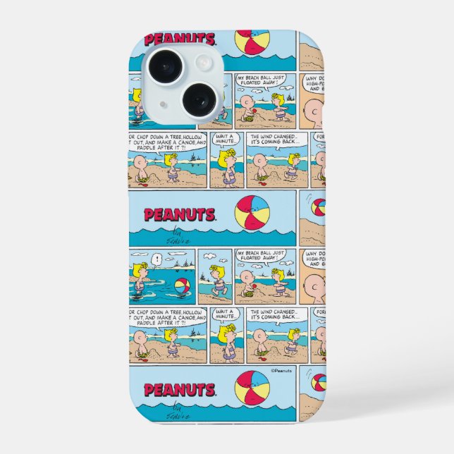 Coque iPhone 15 Charlie Brown & Sally À La Plage (Verso)