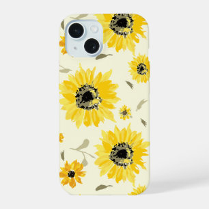 Coque iPhone 15 Charmant Aquarelle Tournesol Jaune