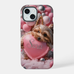Coque iPhone 15 Charmant Yorkshire Terrier doré