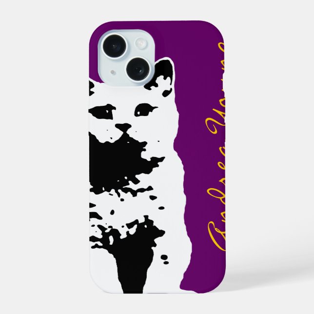 Coque iPhone 15 chat ajouter votre nom (Verso)