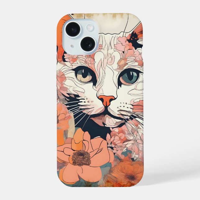 Coque iPhone 15 Chat Artistique (Verso)