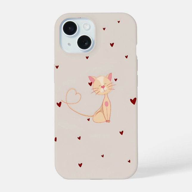Coque iPhone 15 Chat avec des coeurs (Verso)