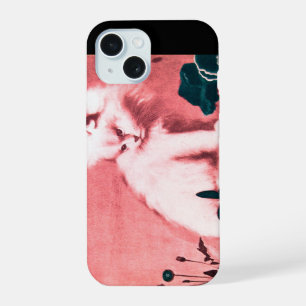 COQUE iPhone 15 CHAT BLANC AVEC BEURRE NOIR EN ROSE