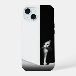 Coque iPhone 15 Chat blanc dans les ombres noires