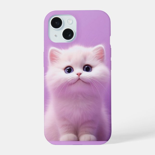 Coque iPhone 15 Chat blanc mignon assis (Verso)