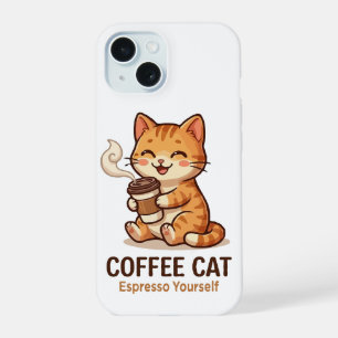 Coque iPhone 15 Chat Café Expresso Toi-Même Mignon Chatons