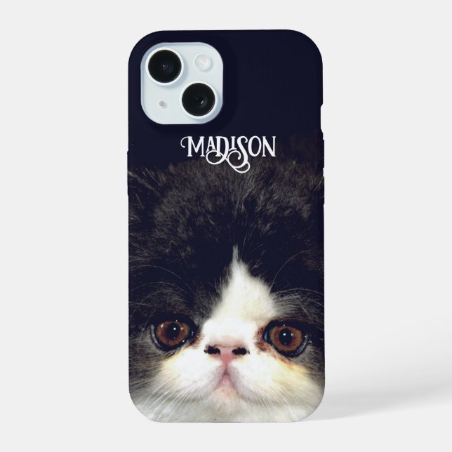 Coque iPhone 15 Chat chaton blanc et noir (Verso)