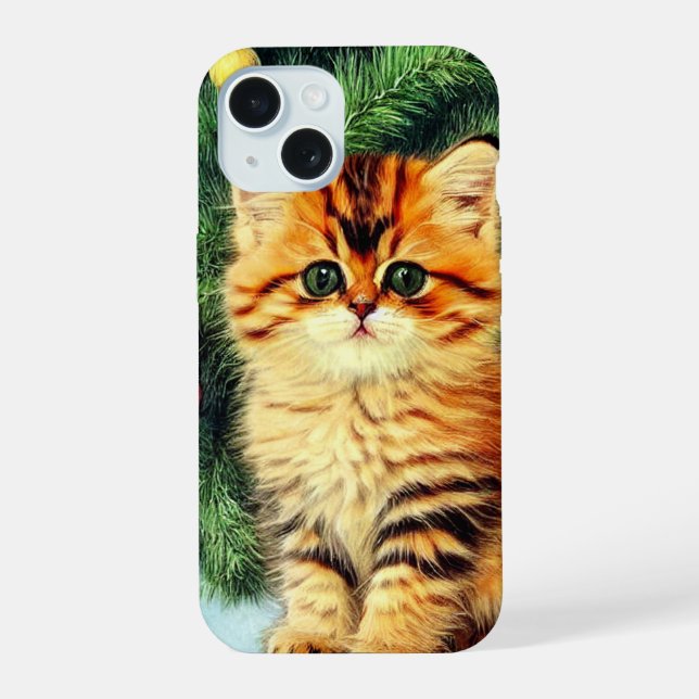 Coque iPhone 15 Chat de Noël vintage (Verso)