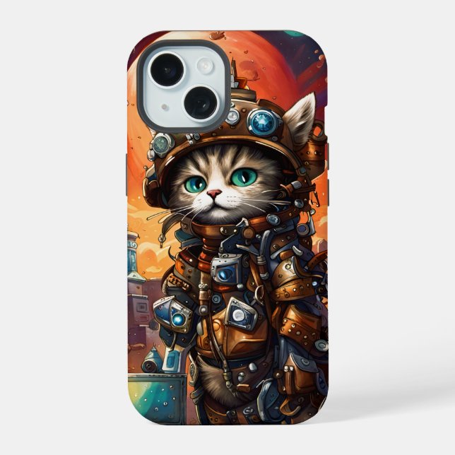 Coque iPhone 15 Chat de Steampunk I (Verso)