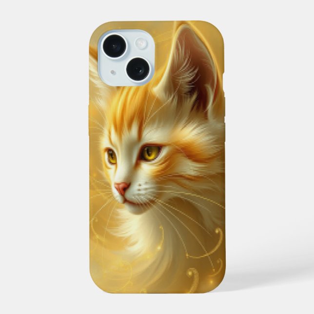 Coque iPhone 15 Chat doré  (Verso)