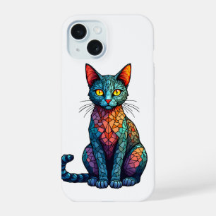 Coque iPhone 15 Chat en vitrail multicolore 784