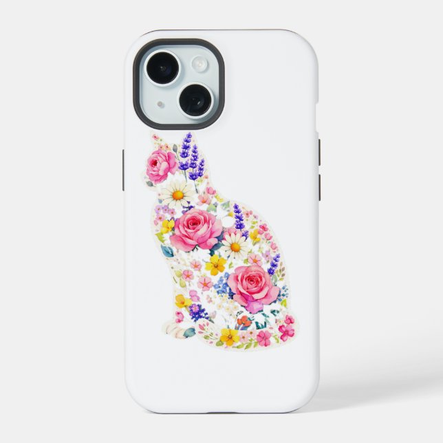Coque iPhone 15 Chat & Fleurs iphon  (Verso)