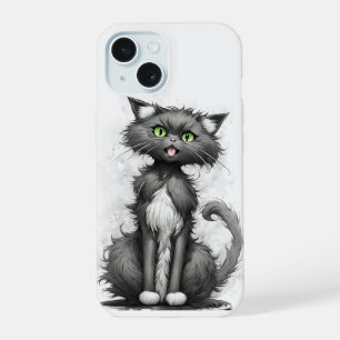 Coque iPhone 15 Chat fou sur blanc